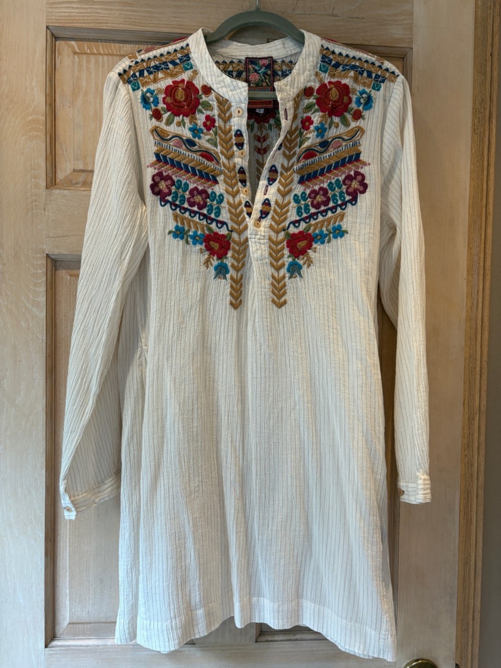 Johnny Was Embroidered Cream Boho Tunic Size Large